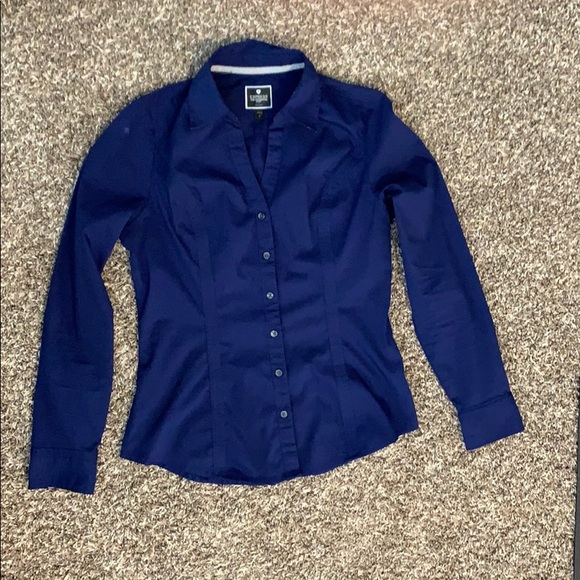Express Essential button-up shirt navy and cheetah - Picture 1 of 5